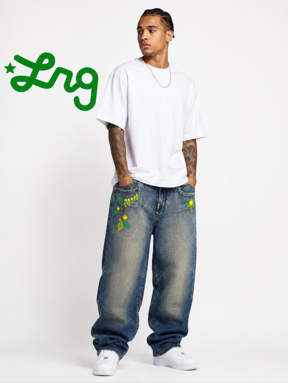 Rare VINTAGE LRG × Streetwear Baggy Hip Hop LRG Embroidery Logo Jeans Size:36x32